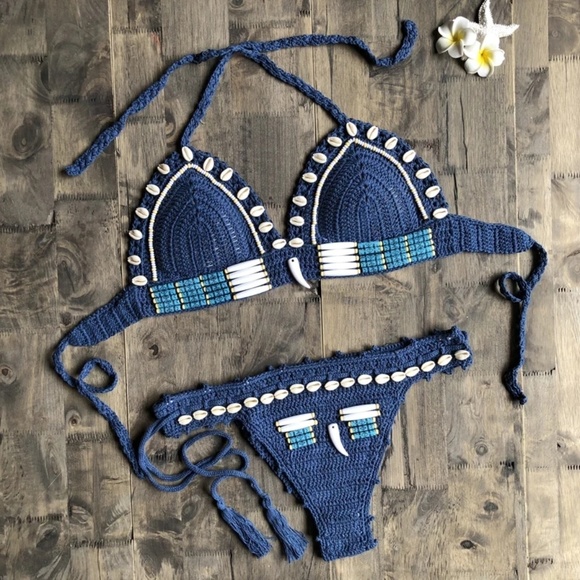 MACRAME BOHO BEADED BRAIDED BIKINI - Picture 2 of 5